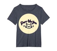 Purr Like You : Graphique Mignon Amoureux des Chats T-Shirt, Femme Grandes Tailles, Bleu Chiné, 4X