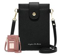 Purrcase Women's Ultra-Slim Vertical Phone Wallet - Card Holder with Pockets, PU Mini Crossbody Bag with Card Slots and Pockets (Black)