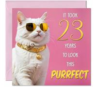 Purrfect Carte d'anniversaire 23 ans pour femme - Carte d'anniversaire amusante en forme de chat pour femme de 23 ans, vingt-trois, amies, filles, maman, sœur, tante, nièce, fille, chaton