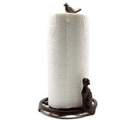 Purrfect Cat Gifts - Porte-rouleau de papier essuie-tout en fonte motif chat et oiseau - Design durable et stable - Accessoire idéal pour la cuisine ou la salle à manger - Porte-rouleau de papier fait