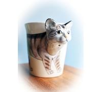 Purrfect Tasse peinte à la main - Adorable tasse à café et thé en forme de chaton 3D, cadeau fantaisie pour les amoureux des animaux domestiques, chat, maman, papa, chaton (marron tigré)