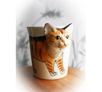 Purrfect Tasse peinte à la main - Adorable tasse à café et thé en forme de chaton 3D, cadeau fantaisie pour les amoureux des animaux domestiques, chat, maman, papa, chaton (orange tigré)