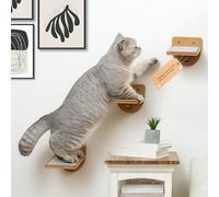 PurrHouse Lot de 3 marches murales pour chat d'intérieur avec patins à griffer antidérapants, marches murales pour différentes étagères et perchoirs, en bois naturel d'une capacité de 14,5 kg