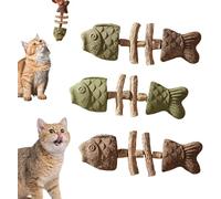 Purridents- Fix Your Cat’s Dental Health, Creative Fish Bone Cat Toy, Wooden Catnip Teeth Cleaning Stick, Natural Cat Dental Toy, Pets Cat Chew Stick, Catnip Fish Bone for Teeth Cleaning (Mixed 3pcs)