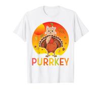 Purrkey Turquie Chat Chaton Amusant Thanksgiving Amoureux du propriétaire de Chat T-Shirt Graphique avec Valeur, Homme, Blanc, M