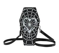 Purs à Main de Cercueil Halloween Purse pour Femmes PU Leather Gothic Gothic Halloween Purse Cercin Purse en Forme de Coeur Spider Web Modèle Cosplay COFPIIN Goth Goth Crossbody Sac avec ba