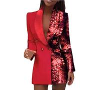 Pursuit-W Robe à Paillettes pour Femmes,Robe Blazer Femme Sexy Paillettes Scintillantes Col en V Tailleur Longue Cintré À Manches Longues Robe Tailleur Femme Bicolore à Sequins