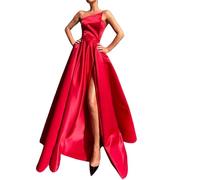 Pursuit-W Robe de mariée Longue en Satin pour Femmes, Robe de soirée Formelle, Robe de CocktailManches Bodycon Hors épaule sans Dossier Hem Slit Slim Fit Robes Maxi de Soirée Cocktail (Red, XXL)