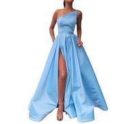Pursuit-W Robe de mariée Longue en Satin pour Femmes, Robe de soirée Formelle, Robe de CocktailManches Bodycon Hors épaule sans Dossier Hem Slit Slim Fit Robes Maxi de Soirée Cocktail (Blue, M)