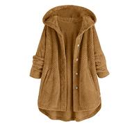 Pursuit-W Veste Polaire Femme Longue Bouton Manches Polaire Grande Taille Manteau Femme Capuche Manteaux avec Doublure Peluche Blouson Coupe Vent Trench Coat Hiver Outerwear (02-Brown, L)