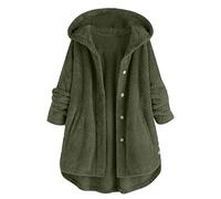 Pursuit-W Veste Polaire Femme Longue Bouton Manches Polaire Grande Taille Manteau Femme Capuche Manteaux avec Doublure Peluche Blouson Coupe Vent Trench Coat Hiver Outerwear (02-Green, XXL)