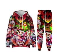 Puruuige Ensemble de survêtement animé Hotel Hazbin - Pullover et pantalon Alastor/Angel - Ensemble complet pour homme - Jogger pour le gym - Sweat à capuche 2 pièces pour adolescents, hommes et