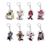Puruuige Lot de 8 porte-clés Hazbin Hotel Cosplay Angel Dust - Série créative - Accessoires d'anime - Pendentifs en acrylique - Cadeaux de collection - 8 pièces, 6 cm