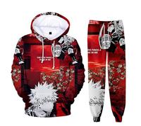 Puruuige MHA Ensemble de survêtement Bakugo Katsuki - Ensemble sweat à capuche et pantalon de survêtement - Imprimé 3D - Automne et hiver - Avec cordon de serrage - 2 pièces, Bakugou Katsuki-C, XXL