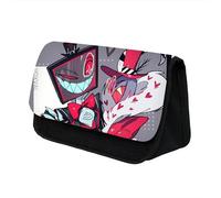 Puruuige Trousse à crayons Anime pour filles et garçons Hazbin Hôtel Grande capacité Trousse de papeterie Alastor Ange Double couche Trousse à crayons scolaire Organiseur de papeterie pour enfants