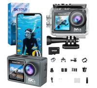 Puruxe Caméra Sport + 64gb Memory Card Caméra Sport 5K HD étanche avec WiFi, écran Double, Accessoires Inclus, qualité d'image exceptionnelle, pour Les Aventures en Plein air, vidéo 4K 60 FPS