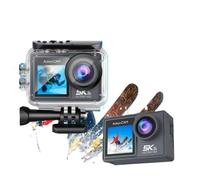 Puruxe Caméra Sport - Carte mémoire 64 Go Caméra d’Action HD 5K étanche avec connectivité WiFi, Conception à Double écran, livrée avec des Accessoires (60.5 * 32 * 43.4mm,Gris)