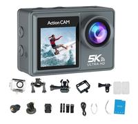 Puruxe Caméra Sport, Puruxe 5K Caméra Spor, microphone sans fil, interconnexion Wi-Fi pour téléphones portables, système anti-vibrations EIS, étanche jusqu'à 30 mètres, idéale pour les voyages