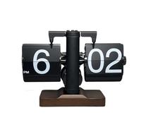 PURZEN Page Tournant Horloge, Flip Clock, Horloge Numérique, Horloge De Bureau, Horloge À Base De Bois, Horloge Décorative Vintage,Noir