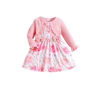 puseky Robe pour bébé fille 6-9 mois Robe à manches longues avec nœud et imprimé floral Robe de princesse pour mariage et fête d'anniversaire