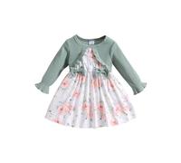 puseky Robe pour bébé fille 9-12 mois Robe à manches longues avec nœud et imprimé floral Robe de princesse pour mariage et fête d'anniversaire