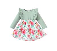 puseky Vêtements pour bébé fille Robe chasuble pour bébé fille Robe à manches longues à volants Robe chasuble florale Cadeau pour bébé fille 12-18 mois