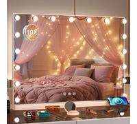 Puselo Miroir de maquillage avec éclairage 80 x 60 cm, 3 températures de couleur, contrôle tactile et port USB, pour table et montage mural (17 LED)