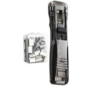 Push Clip Stapler - Binder Clip Dispenser | Portable Press Type Paper Fastener with Smooth Sliding Mechanism Office Supply with Compact Desktop Organizer Document Binding Tool for School