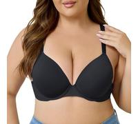 Push Up Bra for Women Underwire Support for Large Bust Deep V Padded Cups (Black,3TG)