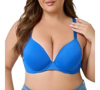 Push Up Bra for Women Underwire Support for Large Bust Deep V Padded Cups (Blue,3TG)