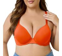 Push Up Bra for Women Underwire Support for Large Bust Deep V Padded Cups (Orange,TG)
