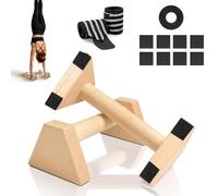 Push Up en Bois, 2 Pièces Poignées de Pompes Parallèles en Bois, Barre de Pompes Massif, avec 1 Ruban Adhésif et 1 Paire Bracelets, pour Fitness, Entraînement du Haut du Corps