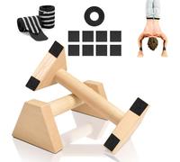 Push Up en Bois, 2 Pièces Poignées de Pompes Parallèles en Bois, Barre de Pompes Massif, avec 1 Ruban Adhésif et 1 Paire Bracelets, pour Fitness, Gymnastique, Aérobic, Entraînement du Haut du Corps