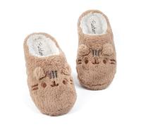 Pusheen Chaussons pour femmes | Chaussons pour adultes et adolescents, gris NAH ou marron, motif chat en peluche | Mules à enfiler, motif animal de dessin animé