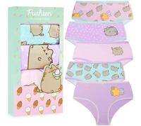 Pusheen Culotte Fille et Ados 5-14 Ans, Lot de 5 sous Vêtements, Culotte Coton, Comfy Ceinture Elastique, Cadeau Fille (11-12 Ans, Rose/Vert Pusheen)