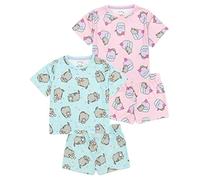 Pusheen Ensemble de pyjama pour fille | Lot de 2 t-shirts multicolores à manches courtes avec short pour enfants | Pyjama chat de dessin animé rose et bleu
