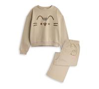 Pusheen Ensemble sweat-shirt et pantalon de jogging pour filles | Pull et bas à imprimé graphique Big pour enfants en beige