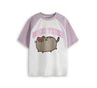 Pusheen Filles Raglan T-Shirt | Les Enfants Good Vibes Deux Tons à Manches Courtes Graphique Tee | Internet Chat Chaton Cool College Style vêtements Top | Cadeau Mignon de Marchandise