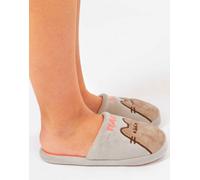 Pusheen Chaussons pour femmes | Chaussons pour adultes et adolescents, gris NAH ou marron, motif chat en peluche | Mules à enfiler, motif animal de dessin animé