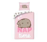 Halantex Pusheen Parure de Lit Réversible « Nap Time » & « Lazy Club » - Housse de Couette 140x200 cm + Taie d'oreiller 70x90 cm - 100% Microfibre Ultra-Douce et Respirante