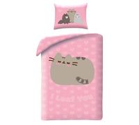 Halantex Parure de lit PUSHEEN le chat DORME – Housse 140x200 cm + Taie 70x90 cm – Microfibre Rose