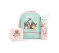 Pusheen le sac à lunch, la boîte à lunch et l'ensemble de bouteilles de boissons le chat à la menthe | Snack Attack Polkadot Ensemble déjeuner scolaire pour filles | Bouteille d'eau transparente