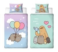 Pusheen Parure de lit Simple sous Licence Officielle | Happy Design | Housse de Couette réversible Double Face avec taie d'oreiller Assortie | Multicolor