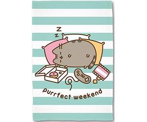 Pusheen Purrfect Weekend Plaid en flanelle super douce Blanc Turquoise 160 cm x 200 cm Couverture de canapé Couverture polaire Corail Couverture The Sweet Cat mignon Chat assorti à la parure de lit