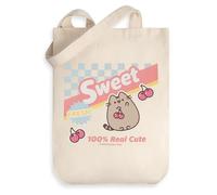 Pusheen Sac fourre-tout beige Sweet Cherry pour femme | Motif dessin animé avec inscription Sweet, Fresh!, 100% Real Cute | Idéal pour faire du shopping et transporter des articles