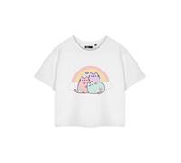 Pusheen T-Shirt Court Blanc Femme | Tee-Shirt Graphique à Manches Courtes | Haut de Chat pour Dames | Vêtements Rainbow élégants | Cadeau Mignon pour Les Femmes et Les Adolescents
