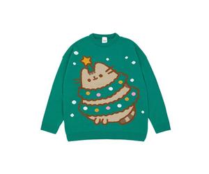 Pusheen the Cat Pusheen Pull de Noël Vert pour Femmes | Pull de Vacances Festif - Mignon | Vêtements de Noël élégants Sweat-Shirt Festif sur Le thème du Chat | Partagez l’Esprit des Fêtes