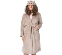 Pusheen The Cat Robe de chambre femme | Ladies Novelty Brown Nightwear Robe | Chat de dessin animé avec peignoir de personnage à oreilles 3D Cadeaux de marchandise
