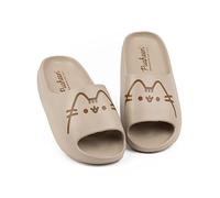 Pusheen The Cat Sliders Dames | Dessin animé pour femmes Tabby Cat Personnage Sandales brunes | Beachwear Summer Swimwear Chaussures Chaussures