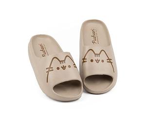 Pusheen the Cat Sliders Girls | Enfants Dessin animé Tigré Personnage Chat Sandales brunes | Beachwear Summer Swimwear Chaussures Chaussures